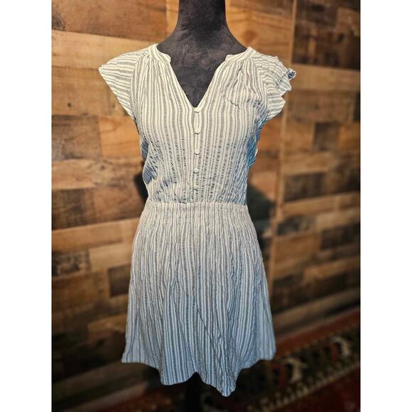 Modern Skies are Blue White Gray Linen Stripes Dress Size XSmall - Picture 1 of 5